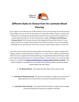 Different Styles to Choose from for Laminate Wood Flooring