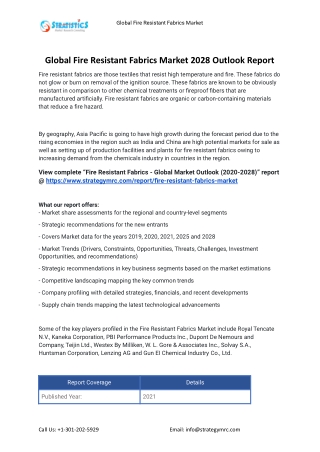 2021 Fire Resistant Fabrics Industry Global Analysis Report