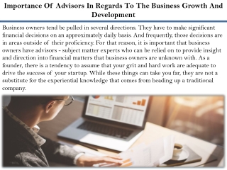 Importance Of Advisors In Regards To The Business Growth And Development