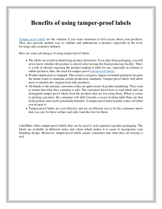 Benefits of using tamper-proof labels
