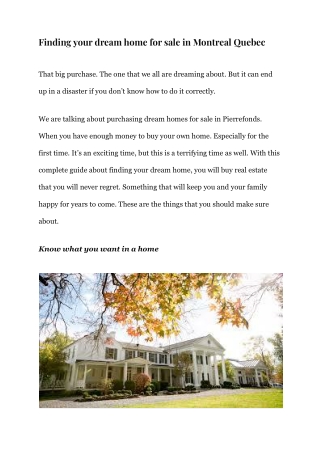 Finding your dream home for sale in Montreal Quebec