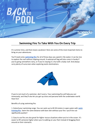 Swimming Fins To Take With You On Every Trip