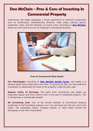 Don McClain - Pros & Cons of Investing In Commercial Property-converted