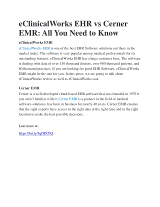 eClinicalWorks EHR vs Cerner EMR