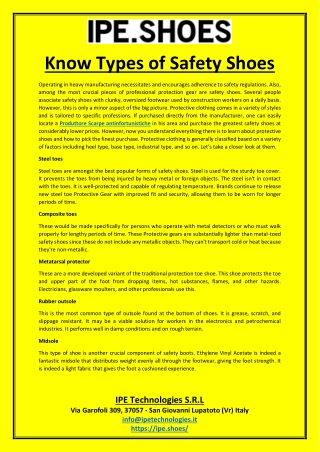 Know Types of Safety Shoes