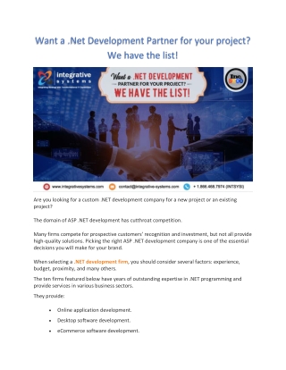 Want a .Net Development Partner for your project