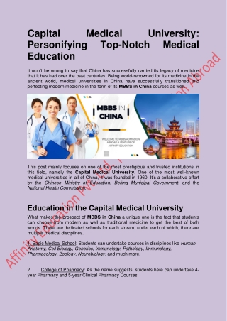 Capital Medical University Best for MBBS in China