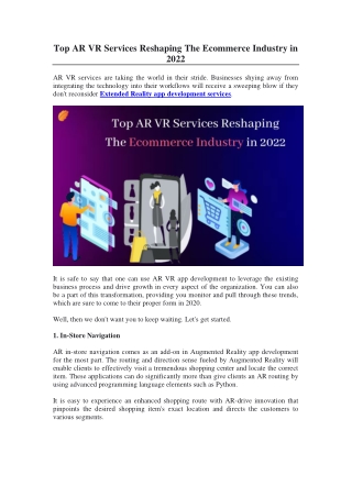 Top AR VR Services Reshaping The Ecommerce Industry in 2022