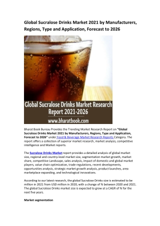 Global Sucralose Drinks Market Research Report 2021-2026