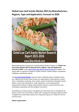 Global Low Carb Snacks Market Research Report 2021-2026