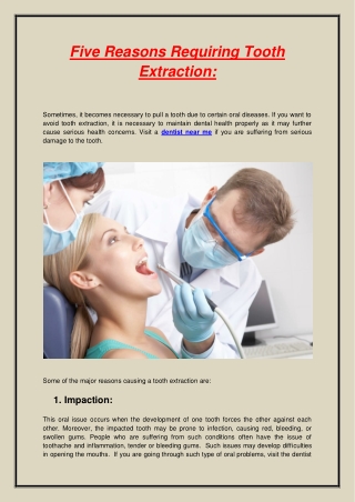 Five Reasons Requiring Tooth Extraction