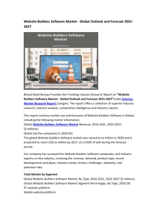 Website Builders Software Market - Global Outlook and Forecast 2021-2027