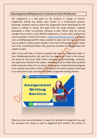 Best Assignment Writing Service in Australia at Pocket-friendly price
