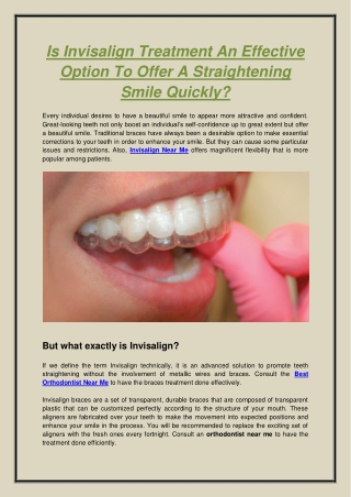 Is Invisalign Treatment An Effective Option To Offer A Straightening Smile Quickly