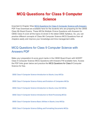 MCQs Class 9 Computer Science with Answers PDF Download