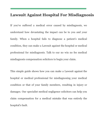 Lawsuit Against Hospital For Misdiagnosis