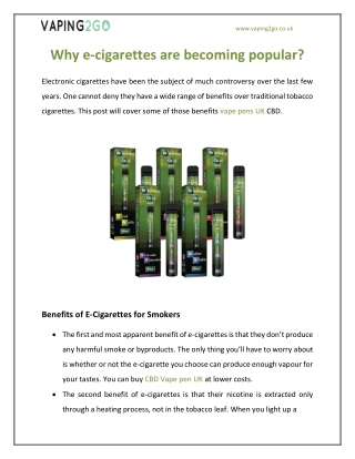 Why e-cigarettes are becoming popular?