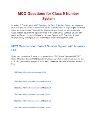 MCQs Class 9 Number System with Answers PDF Download