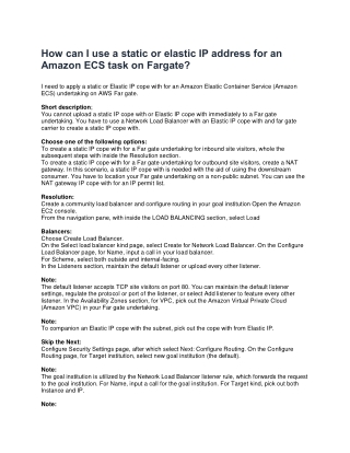 How can I use a static or elastic IP address for an Amazon ECS task on Fargate