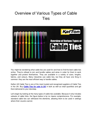 Overview of Various Types of Cable Ties