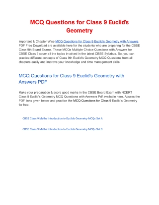 MCQs Class 9 Euclid's Geometry with Answers PDF Download