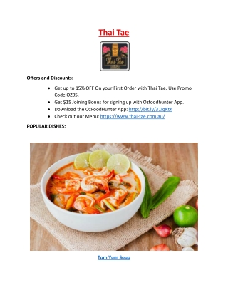 15% off - Thai Tae restaurant Coogee Perth, WA