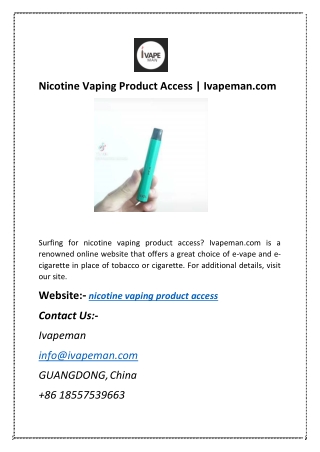 Nicotine Vaping Product Access | Ivapeman.com