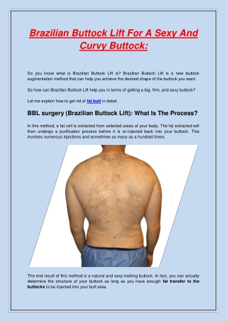 Brazilian Buttock Lift For A Sexy And Curvy Buttock