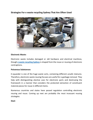 Methods For E e waste recycling sydney That Are Often Used