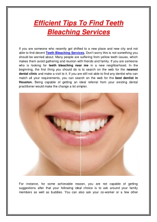 Efficient Tips To Find Teeth Bleaching Services