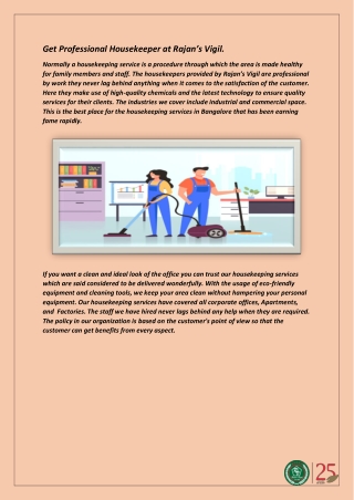 Get Professional Housekeeper at Rajan’s Vigil.