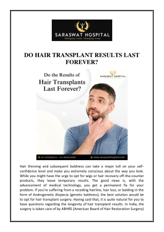 Do Hair Transplant Results Last Forever?