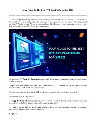 Your Guide To The Best OTT App Platforms For 2022