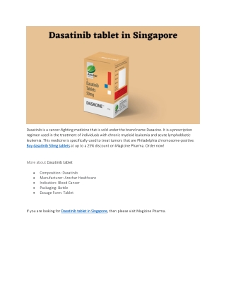 Dasatinib tablet in Singapore