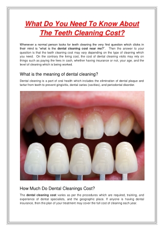 What Do You Need To Know About The Teeth Cleaning Cost