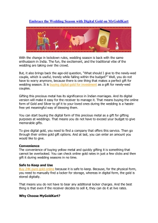 Embrace the Wedding Season with Digital Gold on MyGoldKart
