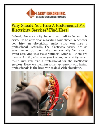 Why Should You Hire A Professional For Electricity Services? Find Here!