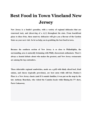 Best Food in Town Vineland New Jersey