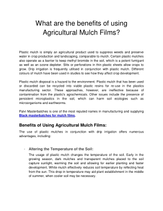 What are the benefits of using Agricultural Mulch Films