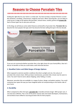 5 Reasons to Choose Porcelain Tiles