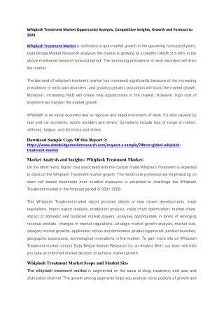 Whiplash Treatment Market Opportunity Analysis, Competitive Insights, Growth and Forecast to 2029