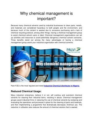 Palvi FZE - Why chemical management is important