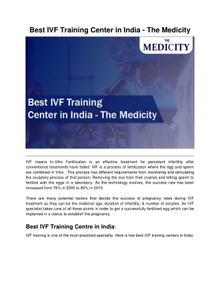 Best IVF Training Center in India - The Medicity