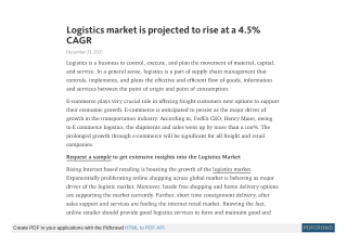 Logistics Market to Reach Valuation of US$ 15,273.21 Bn by 2027
