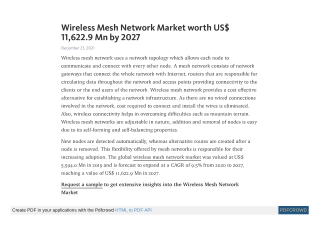 Wireless Mesh Network Market worth US$ 11,622.9 Mn by 2027