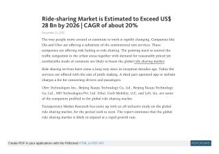 Ride-sharing Market is Estimated to Exceed US$ 28 Bn by 2026 | CAGR of about 20%