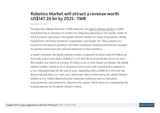 Robotics Market will attract a revenue worth US$147.26 bn by 2025 - TMR