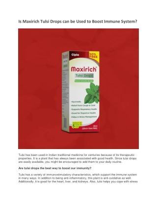 Is Maxirich Tulsi Drops can be Used to Boost Immune System?