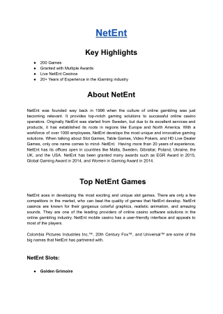 Game Provider-NetEnt | Casino Games Integration | GammaStack