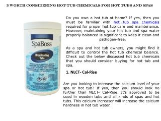 3 Worth Considering Hot Tub Chemicals for Hot Tubs and Spas